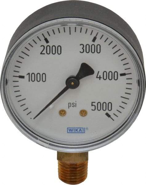 Wika - 2-1/2" Dial, 1/4 Thread, 0-5,000 Scale Range, Pressure Gauge - Lower Connection Mount, Accurate to 3-2-3% of Scale - Exact Tool & Supply