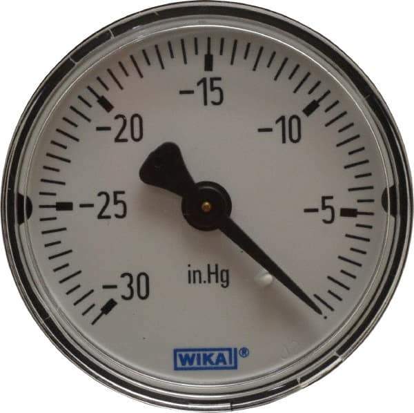 Wika - 2" Dial, 1/4 Thread, 30-0 Scale Range, Pressure Gauge - Center Back Connection Mount, Accurate to 3-2-3% of Scale - Exact Tool & Supply
