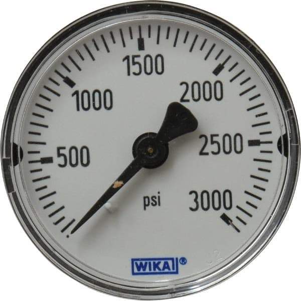 Wika - 2" Dial, 1/4 Thread, 0-3,000 Scale Range, Pressure Gauge - Center Back Connection Mount, Accurate to 3-2-3% of Scale - Exact Tool & Supply