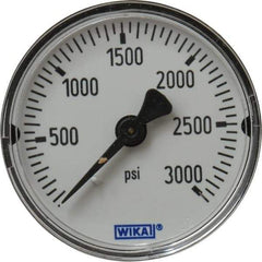Wika - 2" Dial, 1/4 Thread, 0-3,000 Scale Range, Pressure Gauge - Center Back Connection Mount, Accurate to 3-2-3% of Scale - Exact Tool & Supply