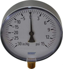 Wika - 4" Dial, 1/4 Thread, 30-0-15 Scale Range, Pressure Gauge - Lower Connection Mount, Accurate to 3-2-3% of Scale - Exact Tool & Supply