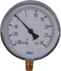 Wika - 4" Dial, 1/4 Thread, 30-0-30 Scale Range, Pressure Gauge - Lower Connection Mount, Accurate to 3-2-3% of Scale - Exact Tool & Supply