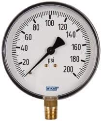 Wika - 4" Dial, 1/4 Thread, 0-200 Scale Range, Pressure Gauge - Lower Connection Mount, Accurate to 3-2-3% of Scale - Exact Tool & Supply