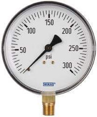 Wika - 4" Dial, 1/4 Thread, 0-300 Scale Range, Pressure Gauge - Lower Connection Mount, Accurate to 3-2-3% of Scale - Exact Tool & Supply