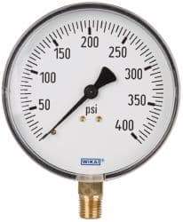 Wika - 4" Dial, 1/4 Thread, 0-400 Scale Range, Pressure Gauge - Lower Connection Mount, Accurate to 3-2-3% of Scale - Exact Tool & Supply