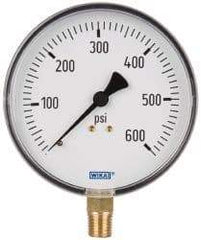 Wika - 4" Dial, 1/4 Thread, 0-600 Scale Range, Pressure Gauge - Lower Connection Mount, Accurate to 3-2-3% of Scale - Exact Tool & Supply