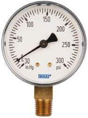 Wika - 2-1/2" Dial, 1/4 Thread, 30-0-300 Scale Range, Pressure Gauge - Lower Connection Mount, Accurate to 3-2-3% of Scale - Exact Tool & Supply