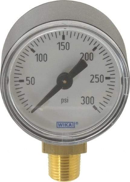 Wika - 1-1/2" Dial, 1/8 Thread, 0-300 Scale Range, Pressure Gauge - Lower Connection Mount, Accurate to 3-2-3% of Scale - Exact Tool & Supply