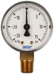 Wika - 2" Dial, 1/4 Thread, 30-0-15 Scale Range, Pressure Gauge - Lower Connection Mount, Accurate to 3-2-3% of Scale - Exact Tool & Supply