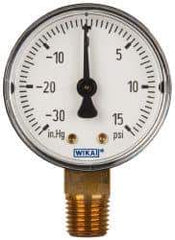 Wika - 2" Dial, 1/4 Thread, 30-0-15 Scale Range, Pressure Gauge - Lower Connection Mount, Accurate to 3-2-3% of Scale - Exact Tool & Supply