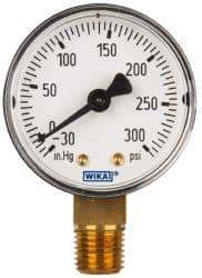 Wika - 2" Dial, 1/4 Thread, 30-0-300 Scale Range, Pressure Gauge - Lower Connection Mount, Accurate to 3-2-3% of Scale - Exact Tool & Supply