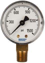 Wika - 2" Dial, 1/4 Thread, 0-1,500 Scale Range, Pressure Gauge - Lower Connection Mount, Accurate to 3-2-3% of Scale - Exact Tool & Supply