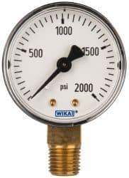 Wika - 2" Dial, 1/4 Thread, 0-2,000 Scale Range, Pressure Gauge - Lower Connection Mount, Accurate to 3-2-3% of Scale - Exact Tool & Supply