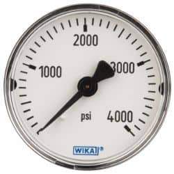 Wika - 2" Dial, 1/4 Thread, 0-4,000 Scale Range, Pressure Gauge - Center Back Connection Mount, Accurate to 3-2-3% of Scale - Exact Tool & Supply