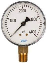 Wika - 2-1/2" Dial, 1/4 Thread, 0-4,000 Scale Range, Pressure Gauge - Lower Connection Mount, Accurate to 3-2-3% of Scale - Exact Tool & Supply