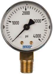 Wika - 2" Dial, 1/4 Thread, 0-4,000 Scale Range, Pressure Gauge - Lower Connection Mount, Accurate to 3-2-3% of Scale - Exact Tool & Supply