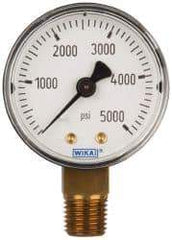 Wika - 2" Dial, 1/4 Thread, 0-5,000 Scale Range, Pressure Gauge - Lower Connection Mount, Accurate to 3-2-3% of Scale - Exact Tool & Supply