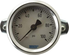 Wika - 2" Dial, 1/4 Thread, 0-100 Scale Range, Pressure Gauge - U-Clamp Panel Mount, Center Back Connection Mount, Accurate to 3-2-3% of Scale - Exact Tool & Supply