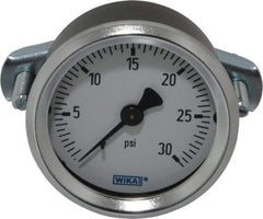 Wika - 2" Dial, 1/4 Thread, 0-30 Scale Range, Pressure Gauge - U-Clamp Panel Mount, Center Back Connection Mount, Accurate to 3-2-3% of Scale - Exact Tool & Supply