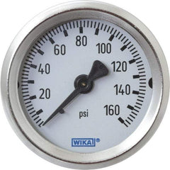 Wika - 2" Dial, 1/4 Thread, 0-160 Scale Range, Pressure Gauge - U-Clamp Panel Mount, Center Back Connection Mount, Accurate to 3-2-3% of Scale - Exact Tool & Supply