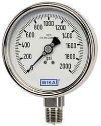 Wika - 2-1/2" Dial, 1/4 Thread, 0-15 Scale Range, Pressure Gauge - Lower Connection Mount, Accurate to 2-1-2% of Scale - Exact Tool & Supply
