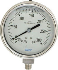 Wika - 4" Dial, 1/4 Thread, 30-0-300 Scale Range, Pressure Gauge - Lower Connection Mount, Accurate to 1% of Scale - Exact Tool & Supply