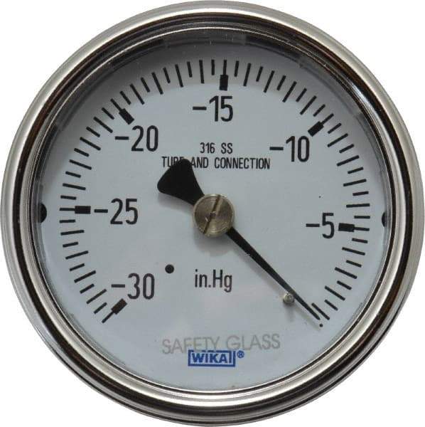 Wika - 2-1/2" Dial, 1/4 Thread, 30-0 Scale Range, Pressure Gauge - Center Back Connection Mount, Accurate to 2-1-2% of Scale - Exact Tool & Supply