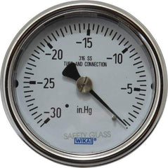 Wika - 2-1/2" Dial, 1/4 Thread, 30-0 Scale Range, Pressure Gauge - Center Back Connection Mount, Accurate to 2-1-2% of Scale - Exact Tool & Supply