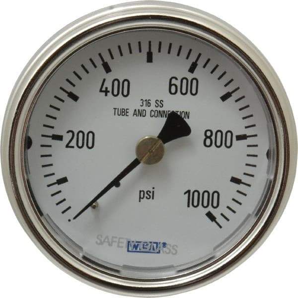 Wika - 2-1/2" Dial, 1/4 Thread, 0-1,000 Scale Range, Pressure Gauge - Center Back Connection Mount, Accurate to 2-1-2% of Scale - Exact Tool & Supply