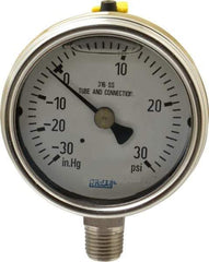 Wika - 2-1/2" Dial, 1/4 Thread, 30-0-30 Scale Range, Pressure Gauge - Lower Connection Mount, Accurate to 2-1-2% of Scale - Exact Tool & Supply