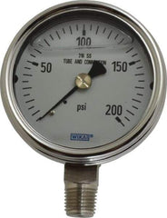 Wika - 2-1/2" Dial, 1/4 Thread, 0-200 Scale Range, Pressure Gauge - Lower Connection Mount, Accurate to 2-1-2% of Scale - Exact Tool & Supply