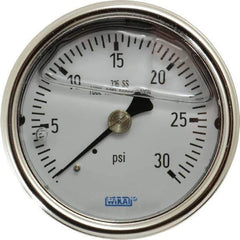 Wika - 2-1/2" Dial, 1/4 Thread, 0-30 Scale Range, Pressure Gauge - Center Back Connection Mount, Accurate to 2-1-2% of Scale - Exact Tool & Supply