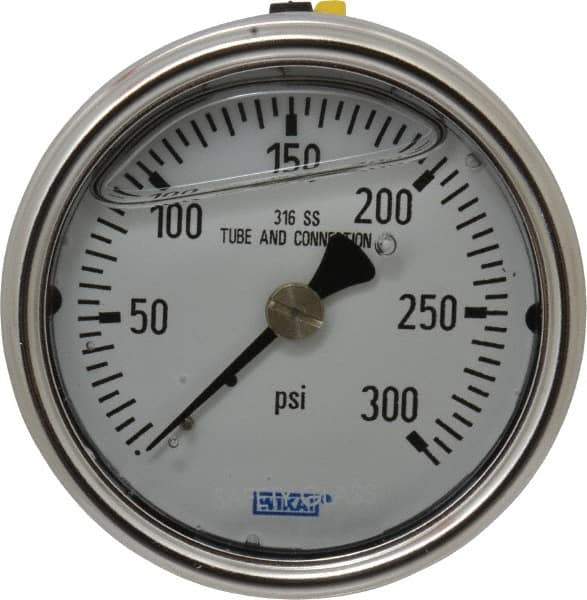 Wika - 2-1/2" Dial, 1/4 Thread, 0-300 Scale Range, Pressure Gauge - Center Back Connection Mount, Accurate to 2-1-2% of Scale - Exact Tool & Supply