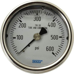 Wika - 2-1/2" Dial, 1/4 Thread, 0-600 Scale Range, Pressure Gauge - Center Back Connection Mount, Accurate to 2-1-2% of Scale - Exact Tool & Supply