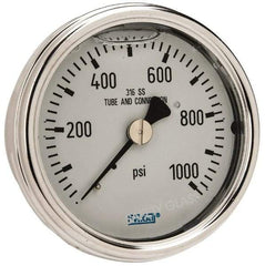Wika - 2-1/2" Dial, 1/4 Thread, 0-1,000 Scale Range, Pressure Gauge - Center Back Connection Mount, Accurate to 2-1-2% of Scale - Exact Tool & Supply