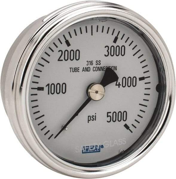 Wika - 2-1/2" Dial, 1/4 Thread, 0-5,000 Scale Range, Pressure Gauge - Center Back Connection Mount, Accurate to 2-1-2% of Scale - Exact Tool & Supply
