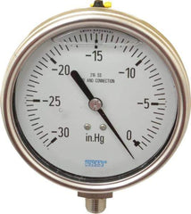 Wika - 4" Dial, 1/4 Thread, 30-0 Scale Range, Pressure Gauge - Lower Connection Mount, Accurate to 1% of Scale - Exact Tool & Supply