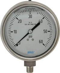 Wika - 4" Dial, 1/4 Thread, 0-60 Scale Range, Pressure Gauge - Lower Connection Mount, Accurate to 1% of Scale - Exact Tool & Supply