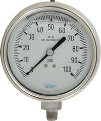Wika - 4" Dial, 1/4 Thread, 0-100 Scale Range, Pressure Gauge - Lower Connection Mount, Accurate to 1% of Scale - Exact Tool & Supply