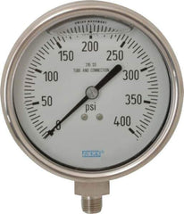 Wika - 4" Dial, 1/4 Thread, 0-400 Scale Range, Pressure Gauge - Lower Connection Mount, Accurate to 1% of Scale - Exact Tool & Supply