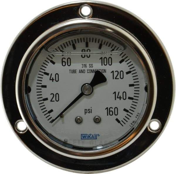 Wika - 2-1/2" Dial, 1/4 Thread, 0-160 Scale Range, Pressure Gauge - Lower Back Connection Mount, Accurate to 2-1-2% of Scale - Exact Tool & Supply