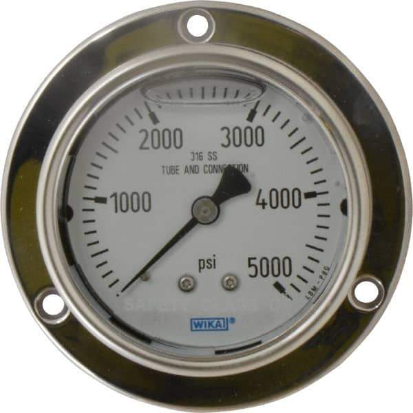 Wika - 2-1/2" Dial, 1/4 Thread, 0-5,000 Scale Range, Pressure Gauge - Lower Back Connection Mount, Accurate to 2-1-2% of Scale - Exact Tool & Supply