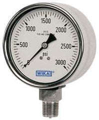 Wika - 2-1/2" Dial, 1/4 Thread, 30-0 Scale Range, Pressure Gauge - Lower Back Connection Mount, Accurate to 2-1-2% of Scale - Exact Tool & Supply