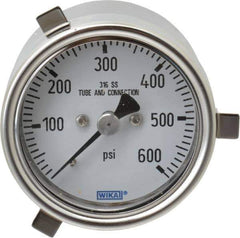 Wika - 2-1/2" Dial, 1/4 Thread, 0-600 Scale Range, Pressure Gauge - Lower Back Connection Mount, Accurate to 2-1-2% of Scale - Exact Tool & Supply