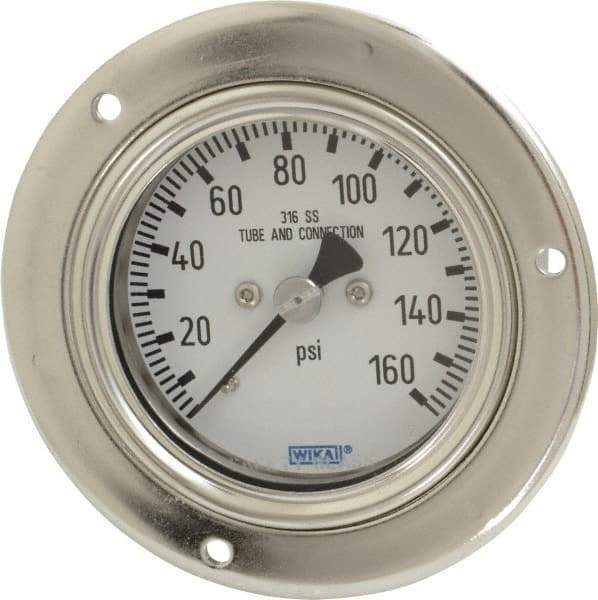 Wika - 2-1/2" Dial, 1/4 Thread, 0-160 Scale Range, Pressure Gauge - Lower Back Connection Mount, Accurate to 2-1-2% of Scale - Exact Tool & Supply