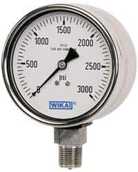 Wika - 2-1/2" Dial, 1/4 Thread, 3,000 Scale Range, Pressure Gauge - Lower Connection Mount, Accurate to 2-1-2% of Scale - Exact Tool & Supply