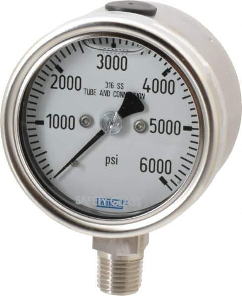 Wika - 2-1/2" Dial, 1/4 Thread, 0-6,000 Scale Range, Pressure Gauge - Lower Connection Mount, Accurate to 2-1-2% of Scale - Exact Tool & Supply
