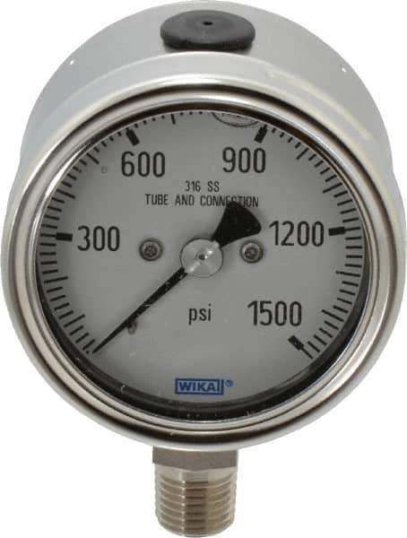 Wika - 2-1/2" Dial, 1/4 Thread, 0-1,500 Scale Range, Pressure Gauge - Lower Connection Mount, Accurate to 2-1-2% of Scale - Exact Tool & Supply