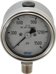 Wika - 2-1/2" Dial, 1/4 Thread, 0-1,500 Scale Range, Pressure Gauge - Lower Connection Mount, Accurate to 2-1-2% of Scale - Exact Tool & Supply