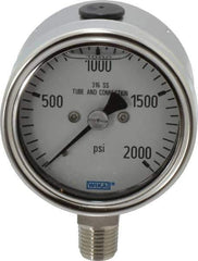 Wika - 2-1/2" Dial, 1/4 Thread, 0-2,000 Scale Range, Pressure Gauge - Lower Connection Mount, Accurate to 2-1-2% of Scale - Exact Tool & Supply